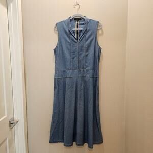 Nitya Women's Chambray Sleeveless A-Line Midi Dress Size 46